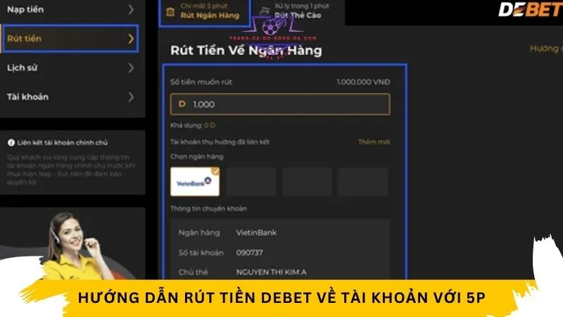 Hướng dẫn rút tiền Debet về tài khoản với 5p