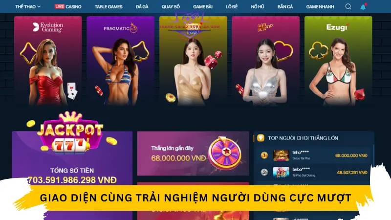 Giao diện cùng trải nghiệm người dùng cực mượt tại Lucky88