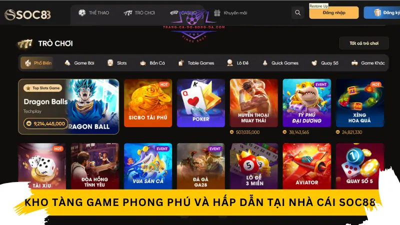 Kho tàng game phong phú và hấp dẫn tại nhà cái Soc88