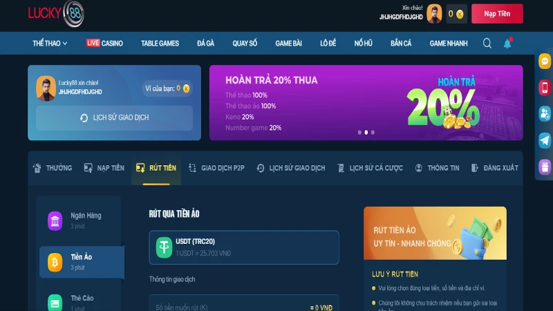 Những điều cần nhớ khi thực hiện nạp rút Lucky88