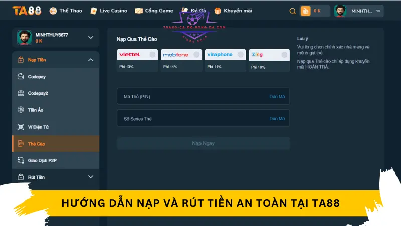 Hướng dẫn nạp và rút tiền an toàn tại Ta88