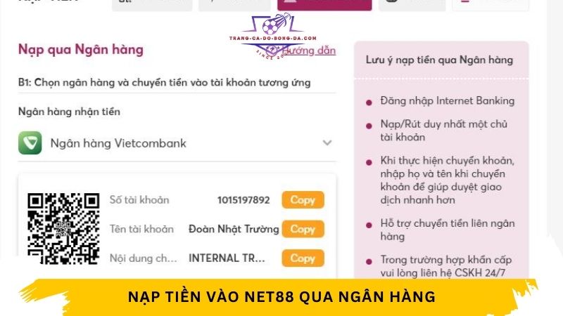 Nạp tiền qua ngân hàng