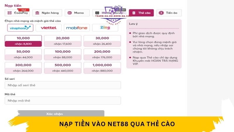 Nạp tiền qua thẻ cào 