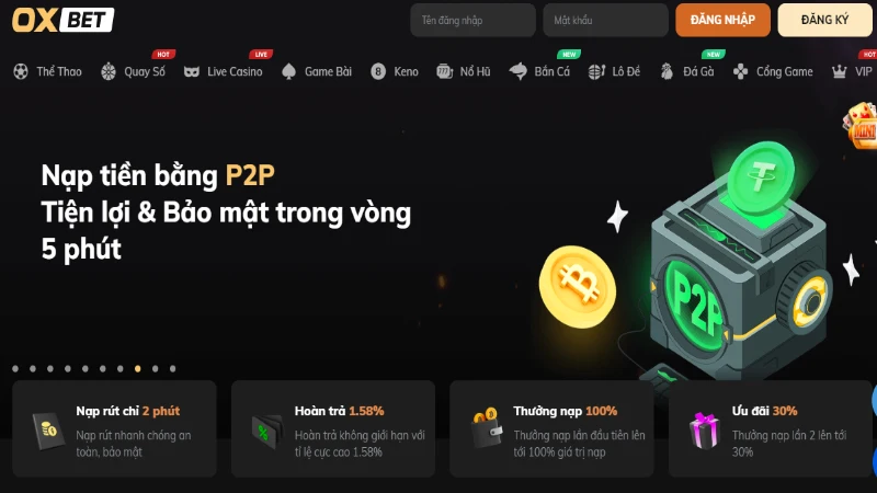 Nạp, rút tiền tại Oxbet hỗ trợ nhiều phương thức tiện lợi